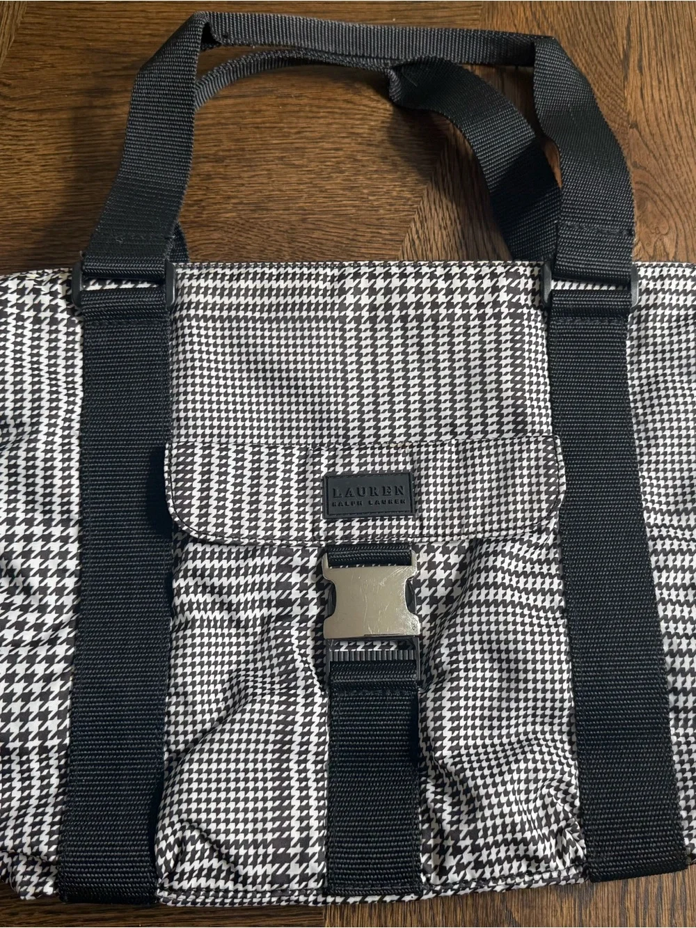 Lauren Ralph Lauren Vintage Houndstooth Large satchel purse zip Tote Bag Vintage